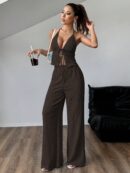 Set de Camisola Plisada y Pantalón Ancho de Textura Suave y Elegante