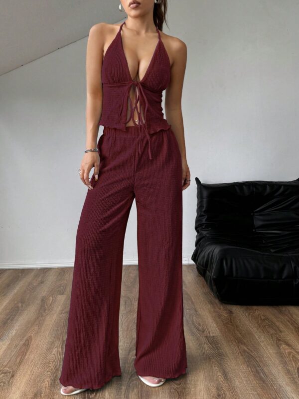 Set de Camisola Plisada y Pantalón Ancho de Textura Suave y Elegante - Image 22
