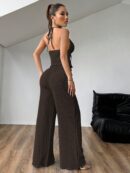 Set de Camisola Plisada y Pantalón Ancho de Textura Suave y Elegante