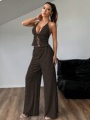 Set de Camisola Plisada y Pantalón Ancho de Textura Suave y Elegante