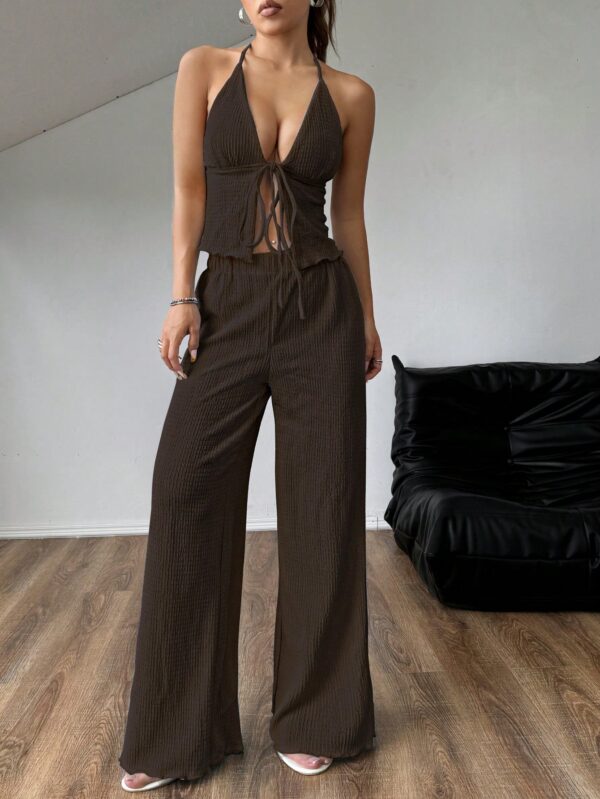 Set de Camisola Plisada y Pantalón Ancho de Textura Suave y Elegante - Image 12
