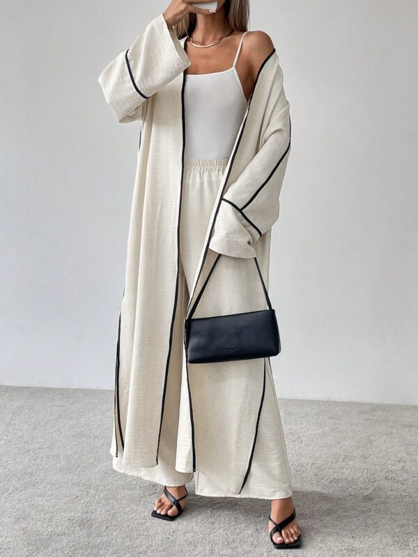 Conjunto de Abrigo Largo y Pantalones Anchos con Contraste - Image 9