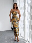 Vestido Strapless Tie Dye con Abertura Lateral y Ruched