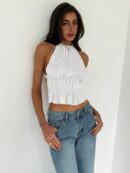 Top Camisola Acordonado con Volantes y Transparencia Semi-Sheer