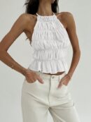 Top Camisola Acordonado con Volantes y Transparencia Semi-Sheer