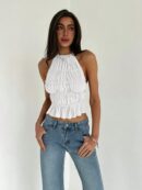 Top Camisola Acordonado con Volantes y Transparencia Semi-Sheer