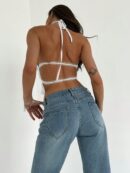 Top Camisola Acordonado con Volantes y Transparencia Semi-Sheer