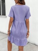 Vestido Vacacional con Cuello en V y Dobladillo Volanteado