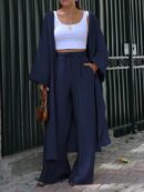 Conjunto Casual de Abrigo Largo y Pantalón Ancho de Lino