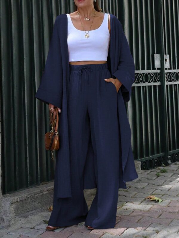Conjunto Casual de Abrigo Largo y Pantalón Ancho de Lino - Image 76