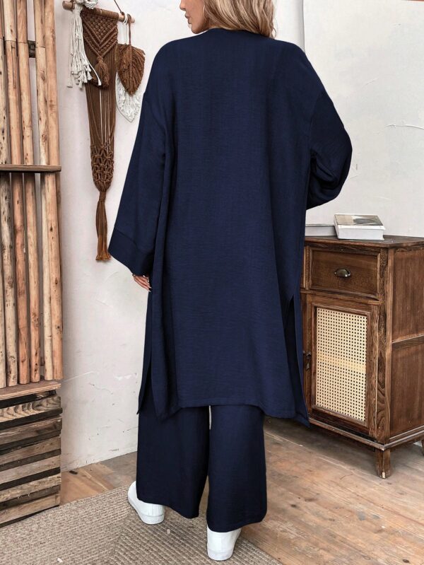 Conjunto Casual de Abrigo Largo y Pantalón Ancho de Lino - Image 77