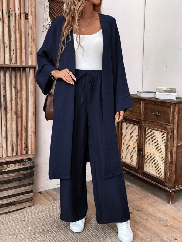 Conjunto Casual de Abrigo Largo y Pantalón Ancho de Lino - Image 78