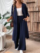 Conjunto Casual de Abrigo Largo y Pantalón Ancho de Lino