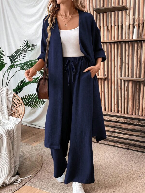 Conjunto Casual de Abrigo Largo y Pantalón Ancho de Lino - Image 80
