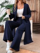 Conjunto Casual de Abrigo Largo y Pantalón Ancho de Lino