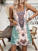 Vestido Boho Corto con Tirantes y Estampado Posicional