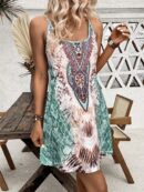 Vestido Boho Corto con Tirantes y Estampado Posicional