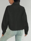 Camisa Casual Manga Larga con Bolsillo y Hombros Caídos