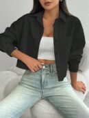 Camisa Casual Manga Larga con Bolsillo y Hombros Caídos