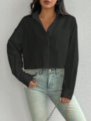 Camisa Casual Manga Larga con Bolsillo y Hombros Caídos