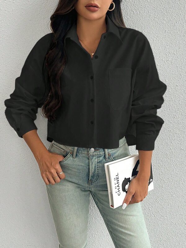 Camisa Casual Manga Larga con Bolsillo y Hombros Caídos - Image 6