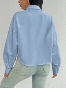 Camisa Casual Manga Larga con Bolsillo y Hombros Caídos