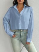 Camisa Casual Manga Larga con Bolsillo y Hombros Caídos