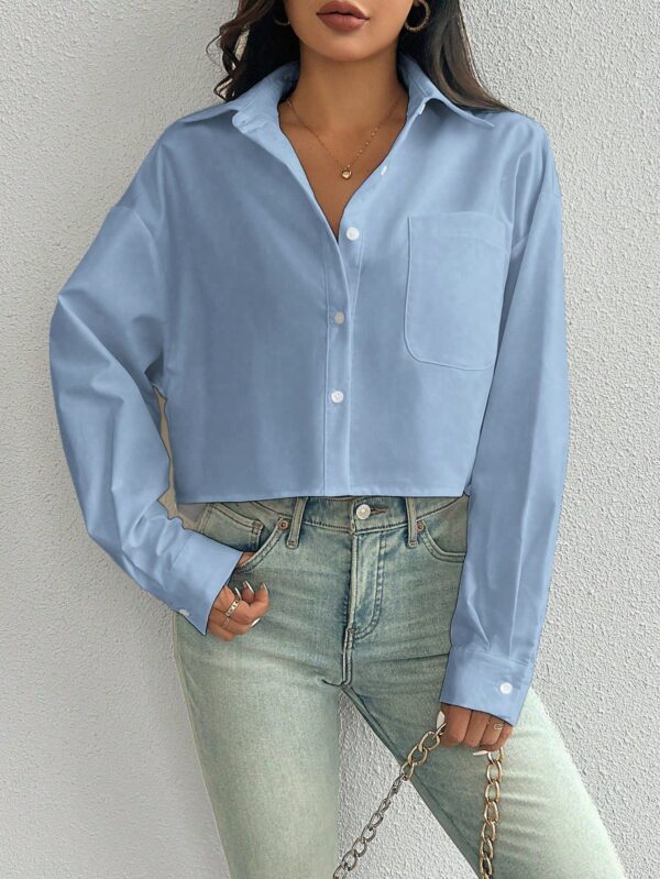Camisa Casual Manga Larga con Bolsillo y Hombros Caídos - Image 63