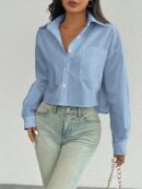Camisa Casual Manga Larga con Bolsillo y Hombros Caídos