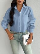 Camisa Casual Manga Larga con Bolsillo y Hombros Caídos