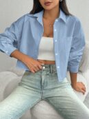 Camisa Casual Manga Larga con Bolsillo y Hombros Caídos