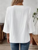 Blusa Casual de Manga Tres Cuartos en Color Sólido con Cuello V
