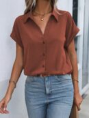 Camisa Casual de Manga Murciélago con Botones Frontales