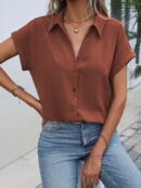 Camisa Casual de Manga Murciélago con Botones Frontales