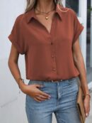 Camisa Casual de Manga Murciélago con Botones Frontales