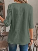 Camisa Casual Manga Larga con Estampado Floral y Cuello Redondo