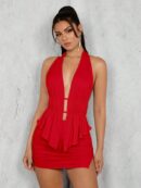 Conjunto de Blusa Halter con Falda Plisada y Abertura