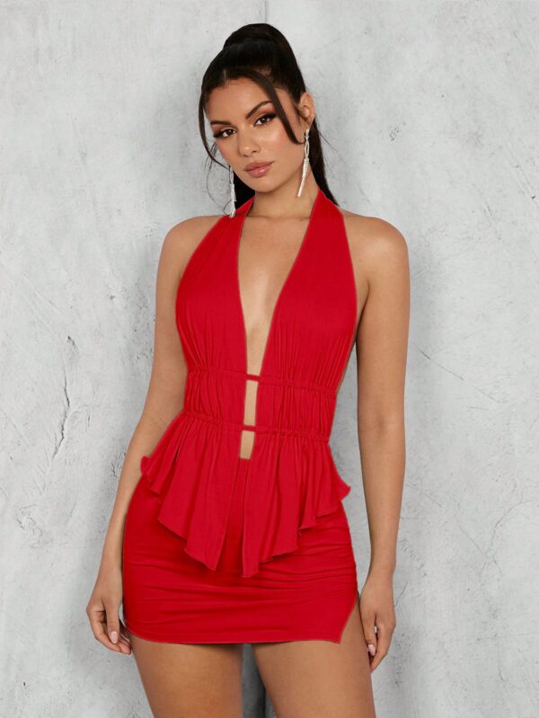 Conjunto de Blusa Halter con Falda Plisada y Abertura - Image 14