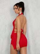Conjunto de Blusa Halter con Falda Plisada y Abertura