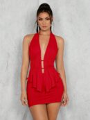 Conjunto de Blusa Halter con Falda Plisada y Abertura