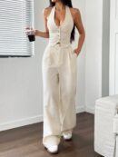 Set de 2 Piezas Boho: Chaleco con Lazo al Cuello y Pantalón Recto