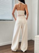 Set de 2 Piezas Boho: Chaleco con Lazo al Cuello y Pantalón Recto