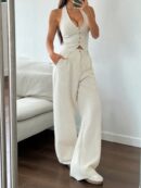 Set de 2 Piezas Boho: Chaleco con Lazo al Cuello y Pantalón Recto