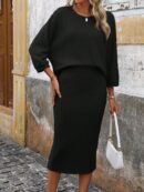 Set Casual de Top con Manga Murciélago y Falda Tejidos