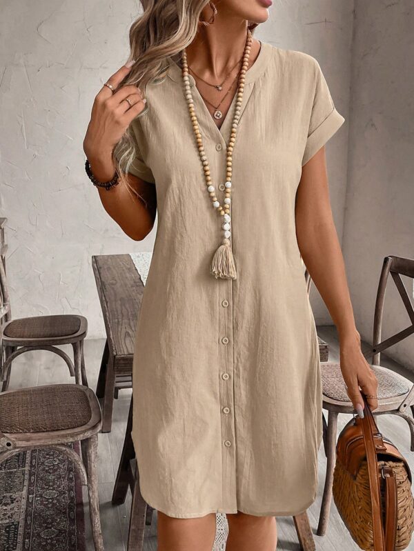 Vestido Mini Casual de Manga Corta con Botones Frontales - Image 71