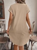 Vestido Mini Casual de Manga Corta con Botones Frontales