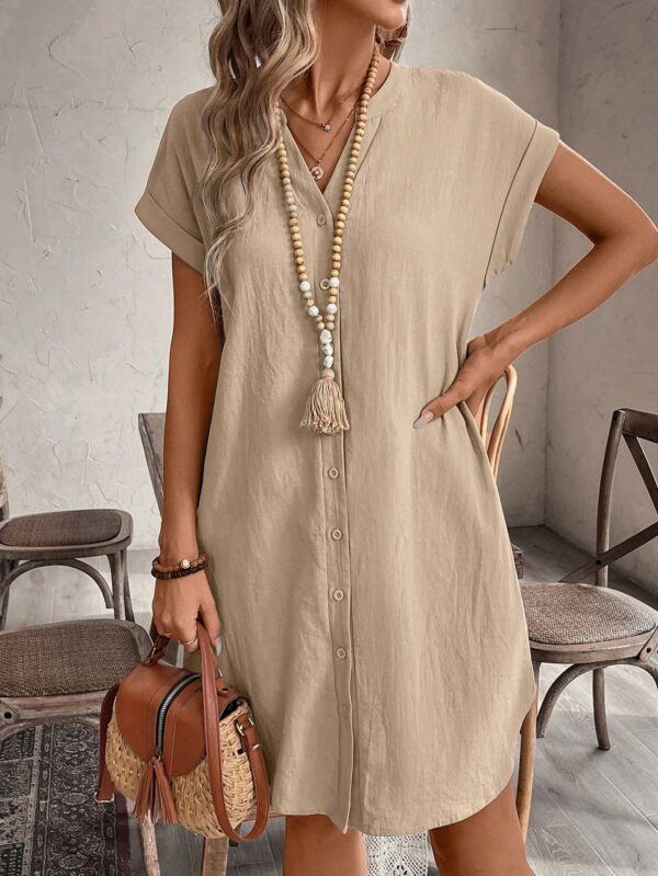 Vestido Mini Casual de Manga Corta con Botones Frontales - Image 77