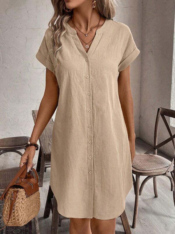 Vestido Mini Casual de Manga Corta con Botones Frontales - Image 74