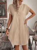 Vestido Mini Casual de Manga Corta con Botones Frontales