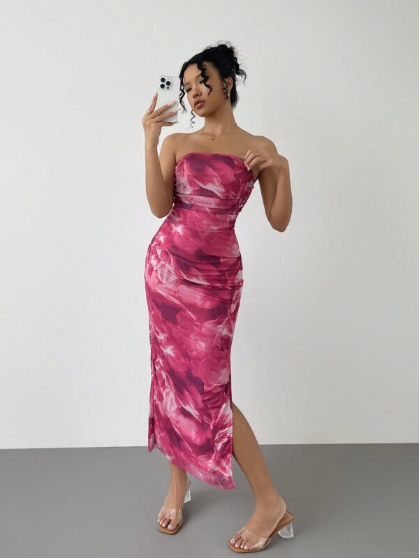 Vestido Strapless Tie Dye con Abertura Lateral y Ruched - Image 154